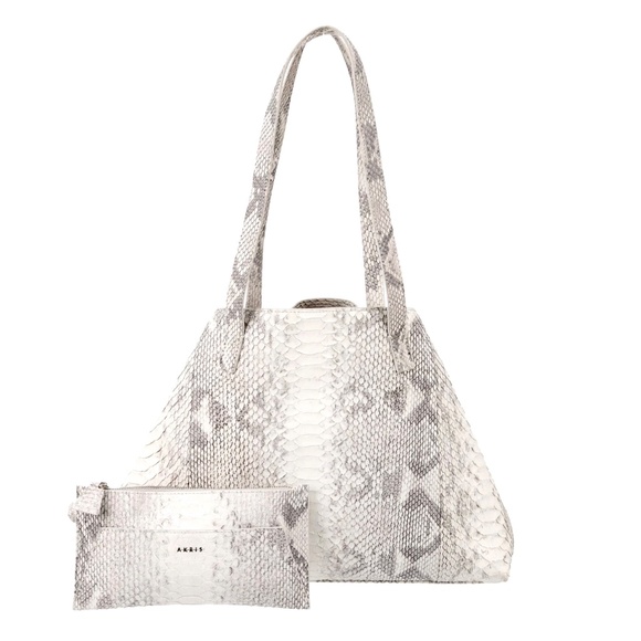 Akris AI Small White and Grey Colored Phyton Suede Messenger Bag - Picture 3 of 8